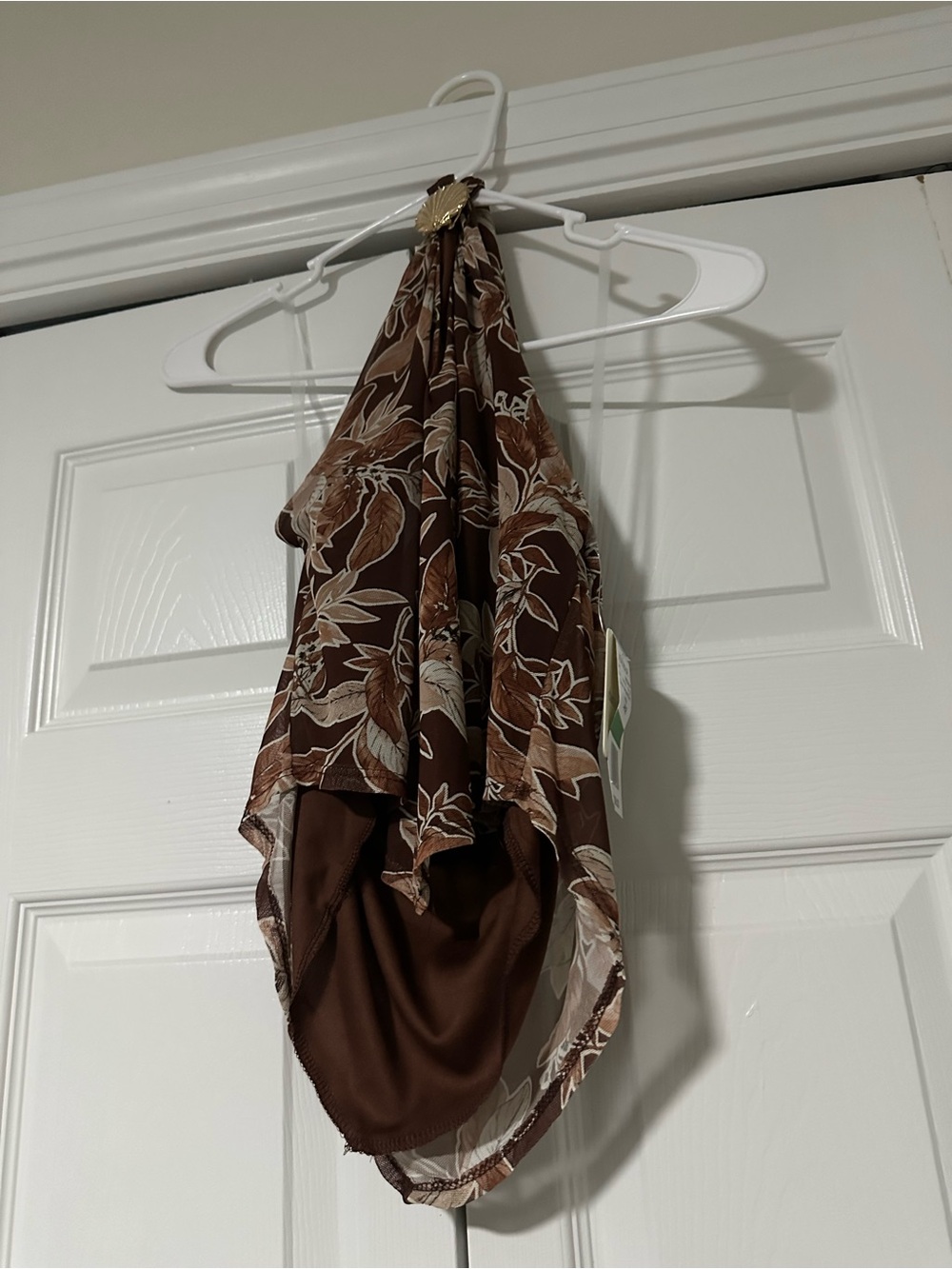 Women’s Brown Floral Halter Blouse with Shell Detail